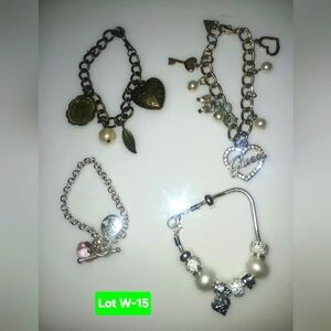 4 Elegant Silver and Gold Toned  Charm Bracelet Lot